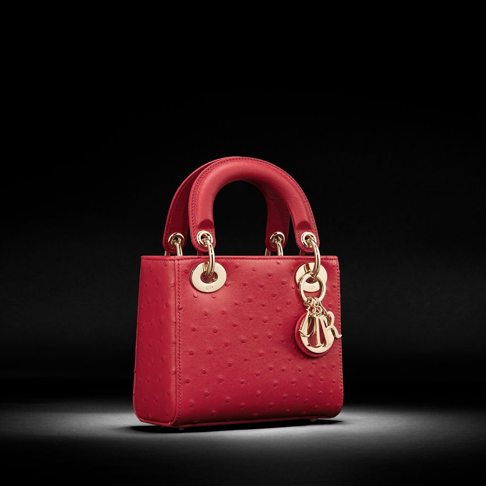 Dior Mini Lady Dior bag in red ostrich – view 1