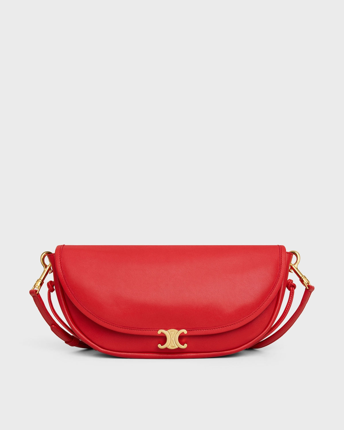 Celine Soft Triomphe Little Halfmoon bag in ultra red shiny lambskin – front view