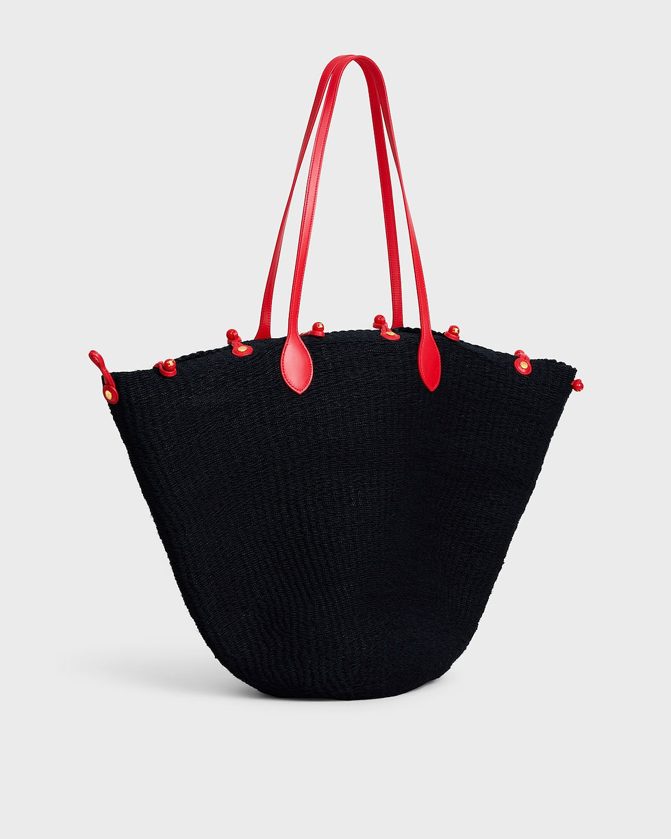 Celine Large Triomphe Beads Basket in black and red with calfskin trimmings – view 2