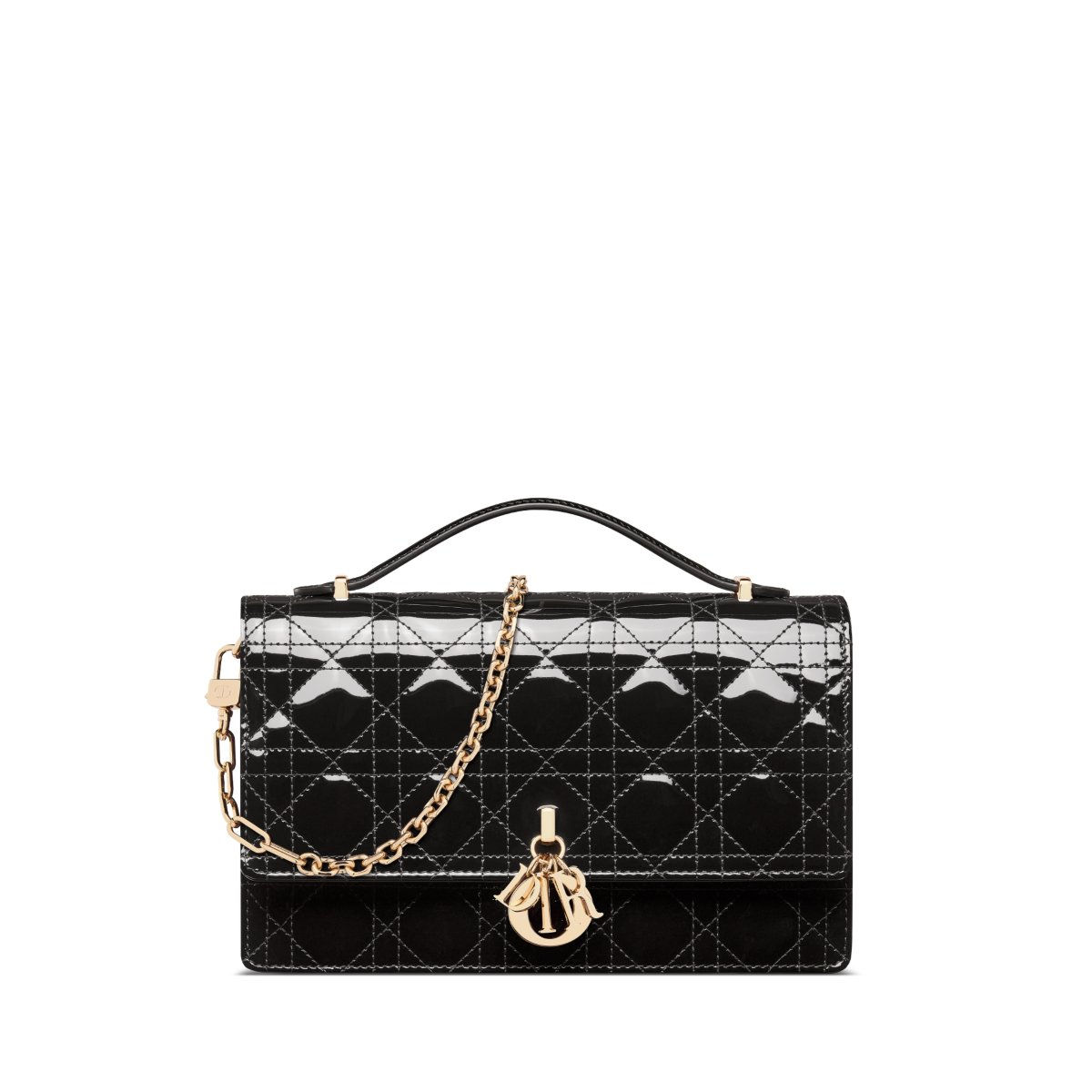 Dior My Dior Top Handle Bag in Black Patent Cannage Calfskin – front view