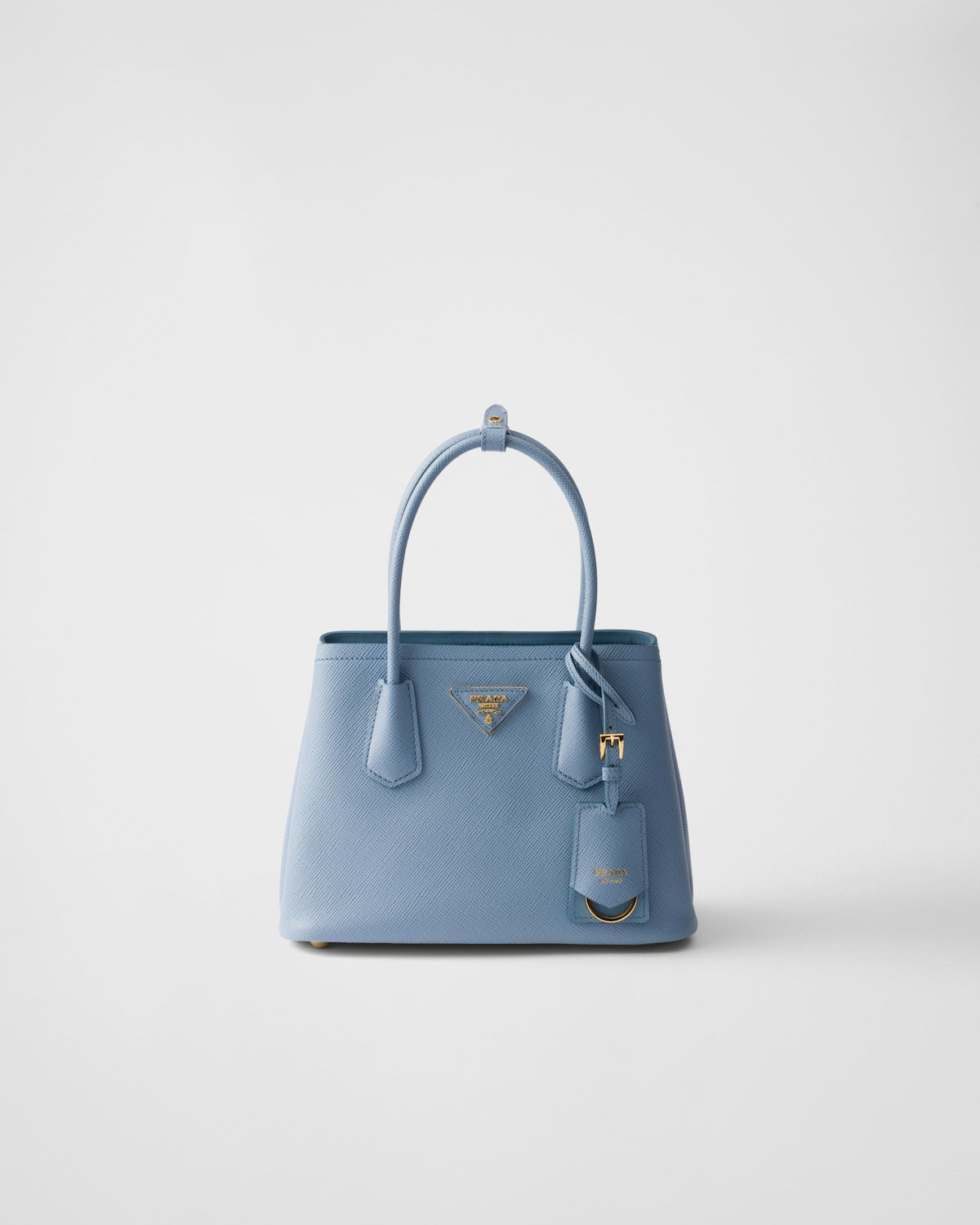 Prada Double small bag in astral blue Saffiano leather – front view