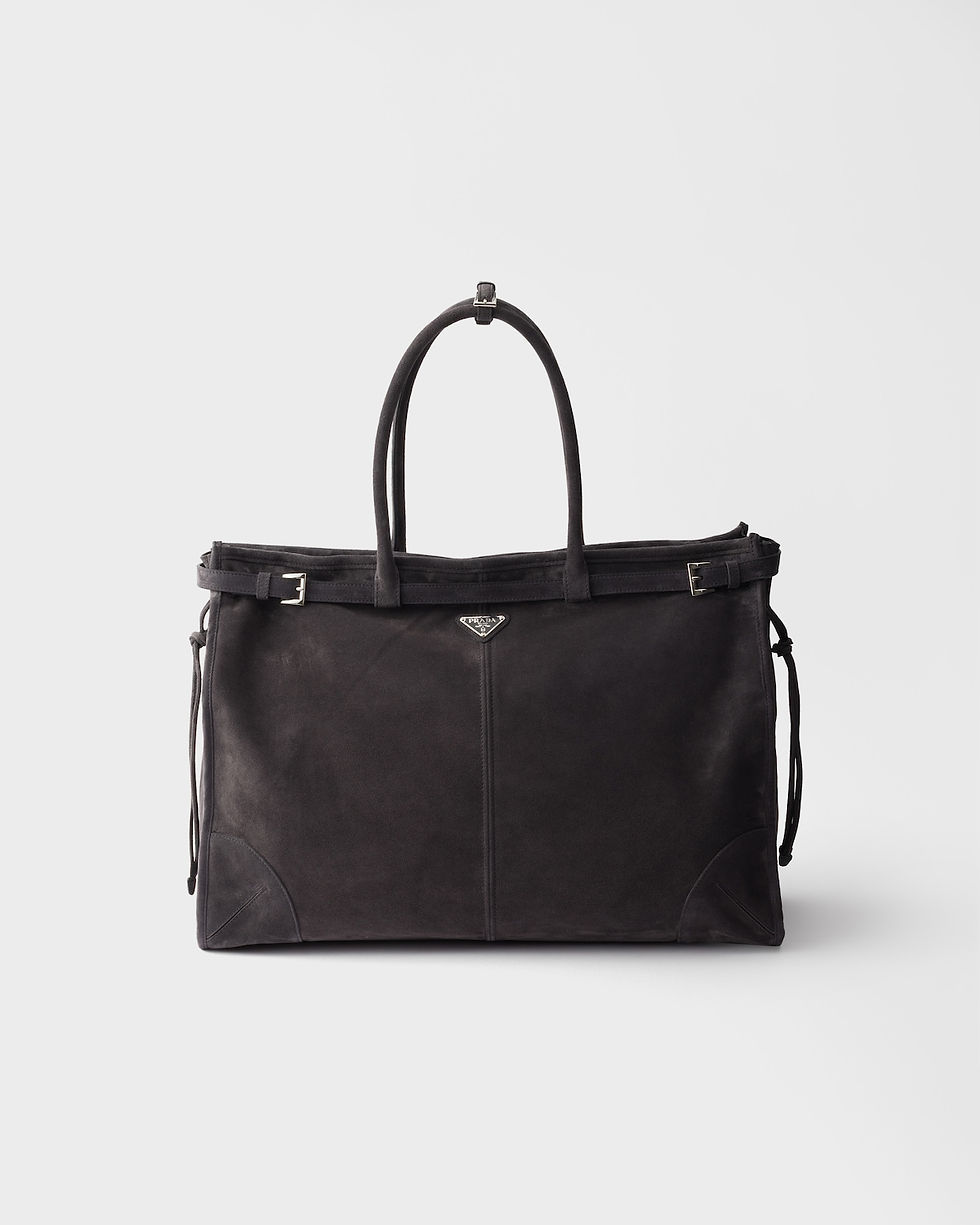 Prada Bonnie tote bag in anthracite gray suede – front view