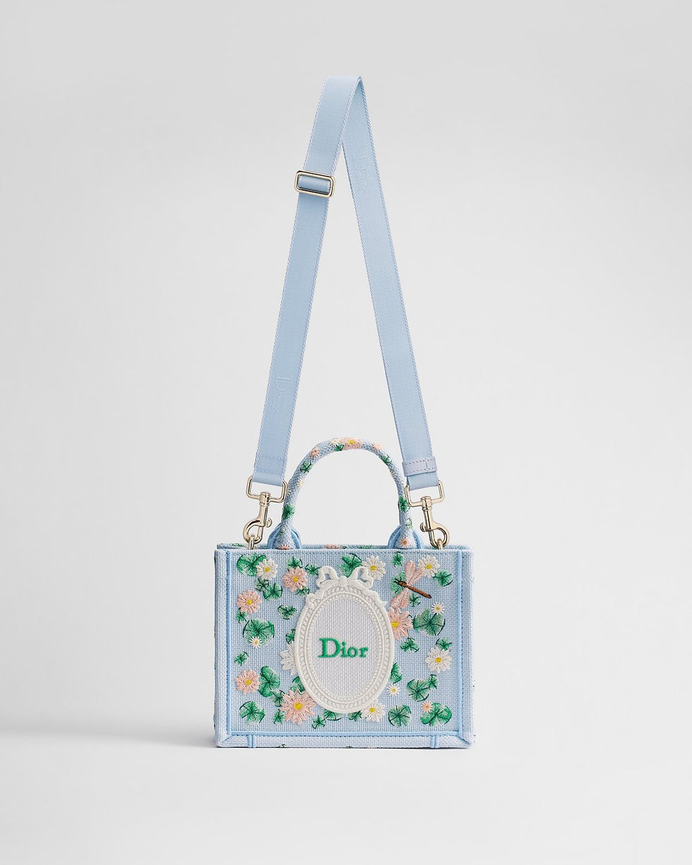 Dior Mini Book Tote with strap in multicolor Dior Water Lily embroidery – view 2
