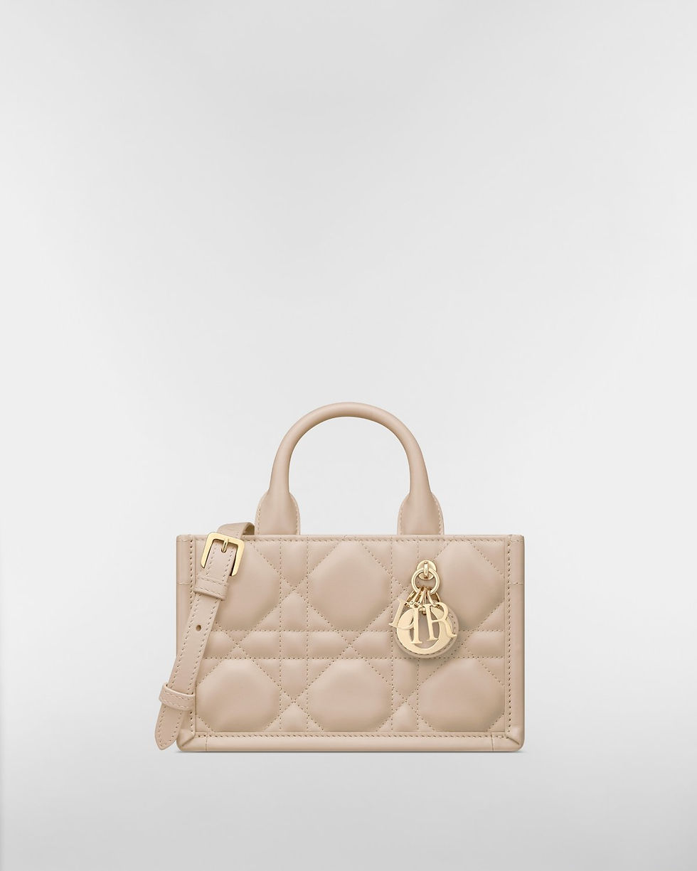Dior Mini Book Tote in powder beige Macrocannage calfskin – front view