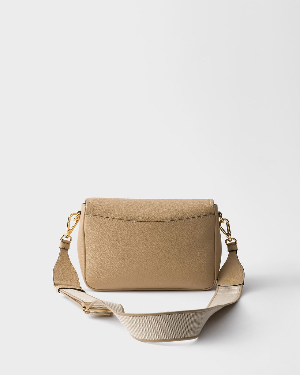 Thumbnail: Prada flap shoulder bag with two straps in beige sable leather – view 3