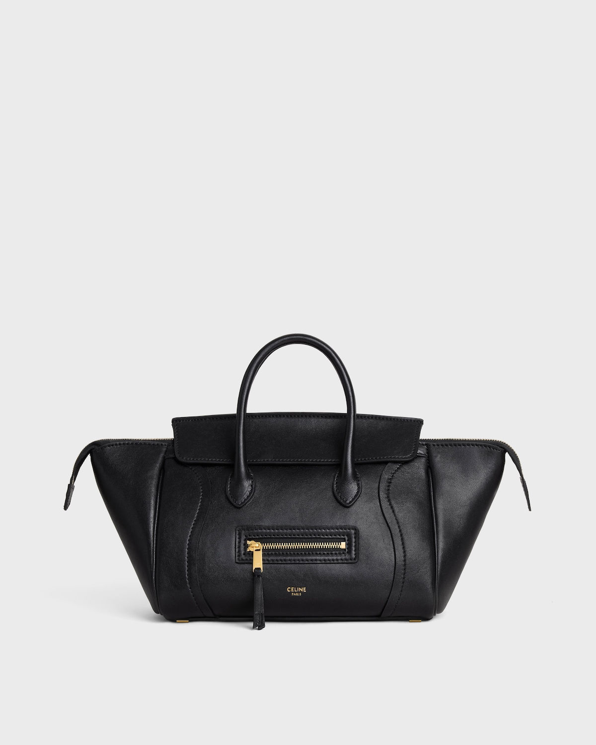 Celine Little Luggage bag in black supple shiny lambskin – front view