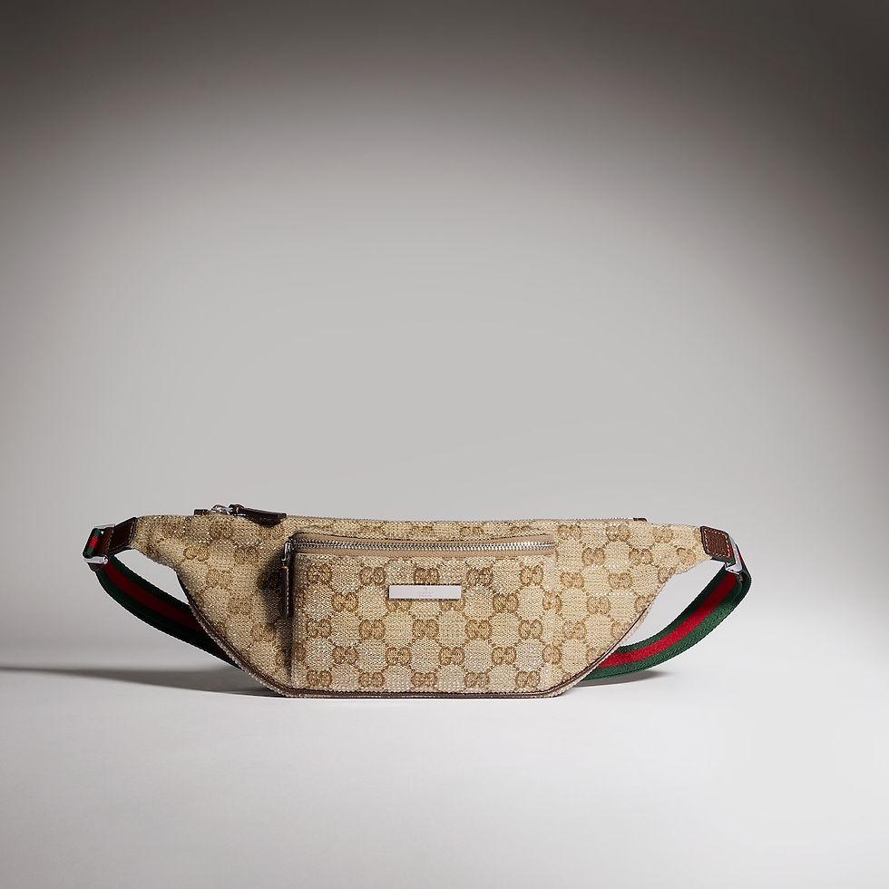 Thumbnail: Gucci Flatpack crystal small belt bag - sand and brown GG canvas