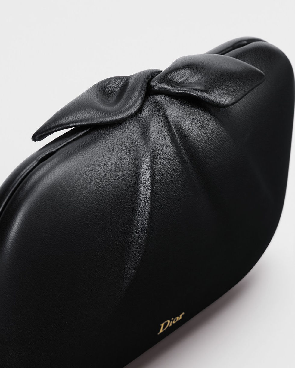 Thumbnail: Dior Petit Dîner bag in black supple calfskin – leather bow clasp detail