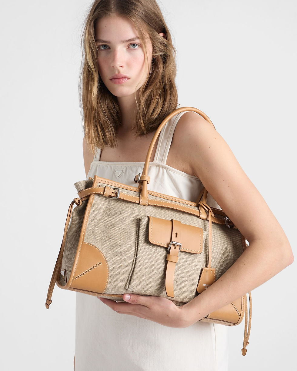 Prada Bonnie tote bag in rope/natural linen and leather – view 2