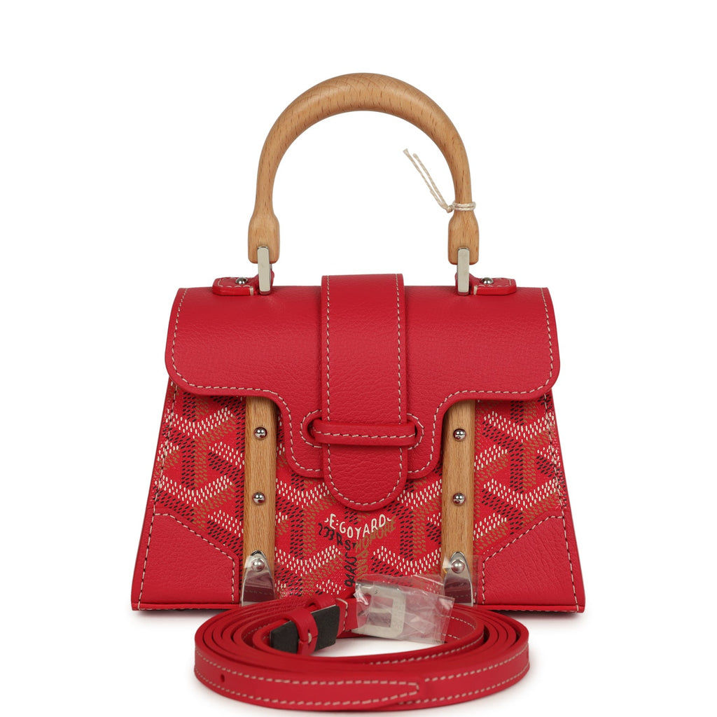 Goyard Saigon Structure Nano bag in Fuchsia Goyardine, front view with curved top handle