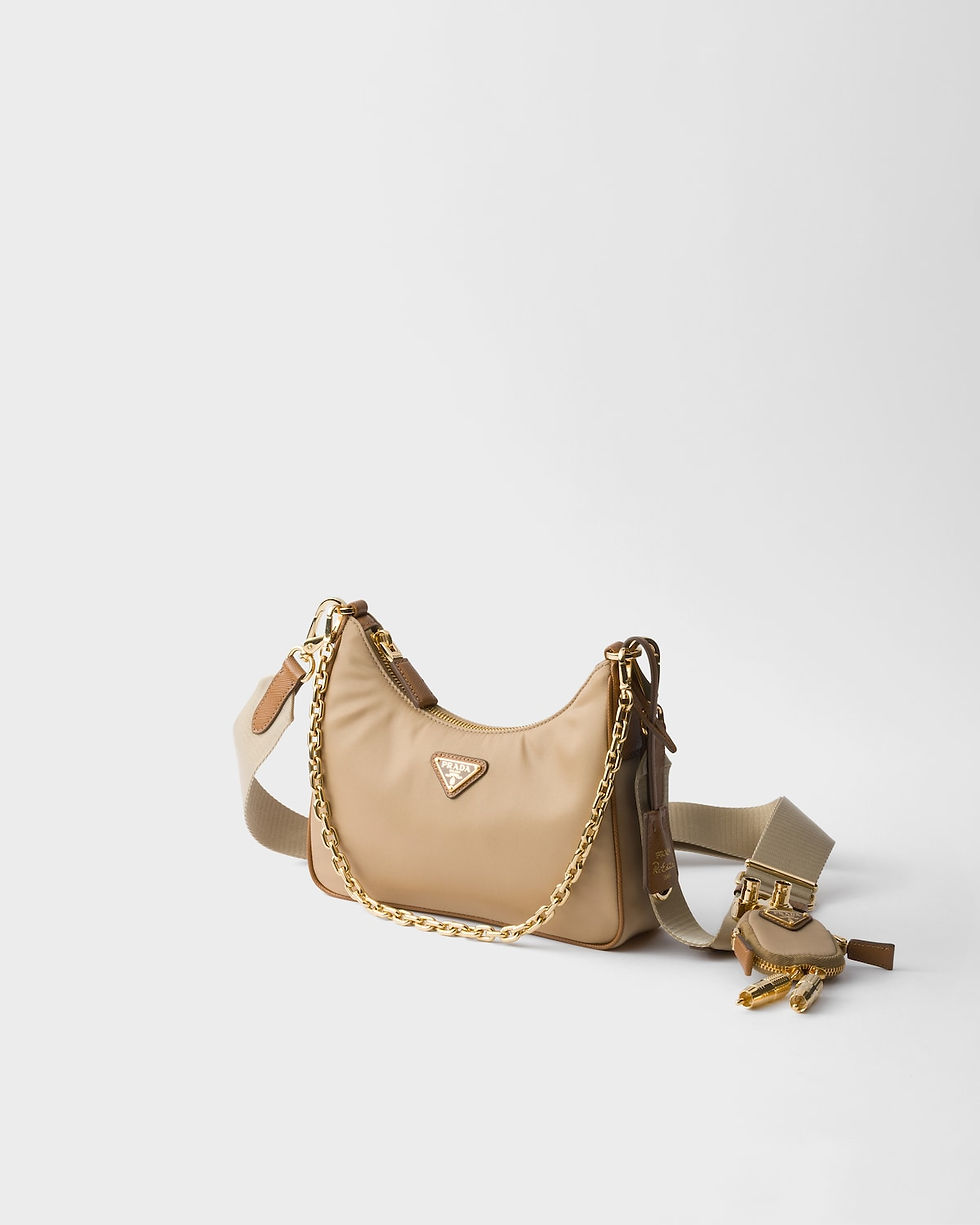 Prada Re-Edition 2005 bag with charm in camel/caramel Re-Nylon and Saffiano leather – view 2