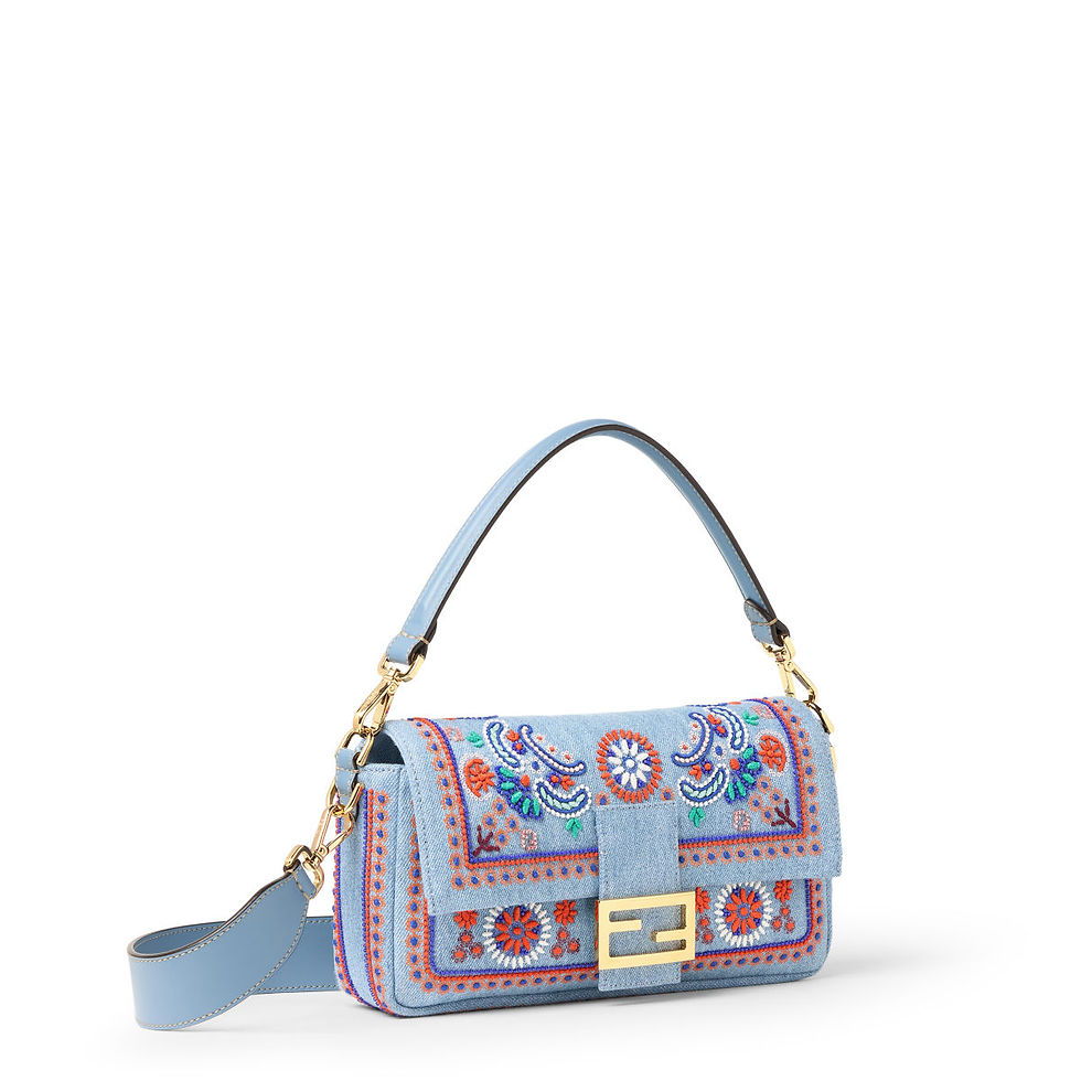 Fendi Baguette Medium bag in light blue beaded denim – view 2