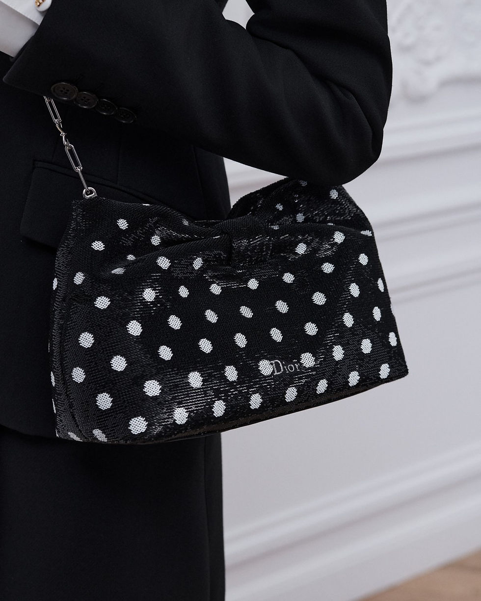 Dior Small Bow bag in black PolkaDior sequin-embroidered satin – view 2