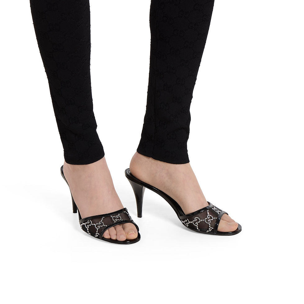 Thumbnail: Gucci Women's crystal slide sandal - black GG crystal mesh