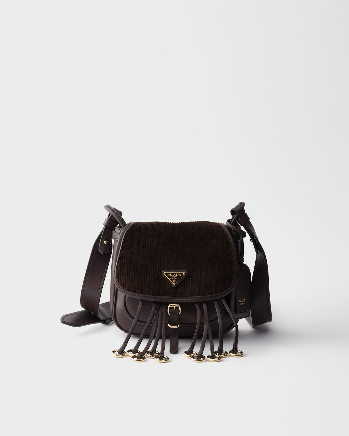 Prada Corsaire mini shoulder bag in ebony corduroy and leather – front view