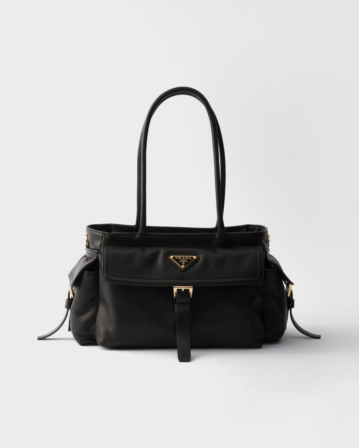 Prada Explore medium tote bag in black nappa leather – front view