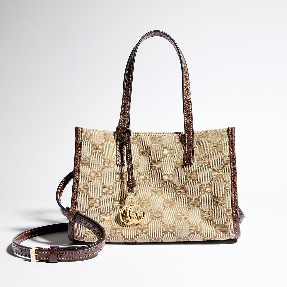Thumbnail: Gucci Small tote bag with Double G charm - sand and brown GG canvas