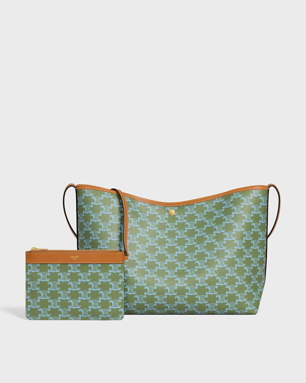 Thumbnail: Celine Soft Shopper Bag in Light Kaki/Sky Blue Triomphe Canvas and Calfskin – view 6