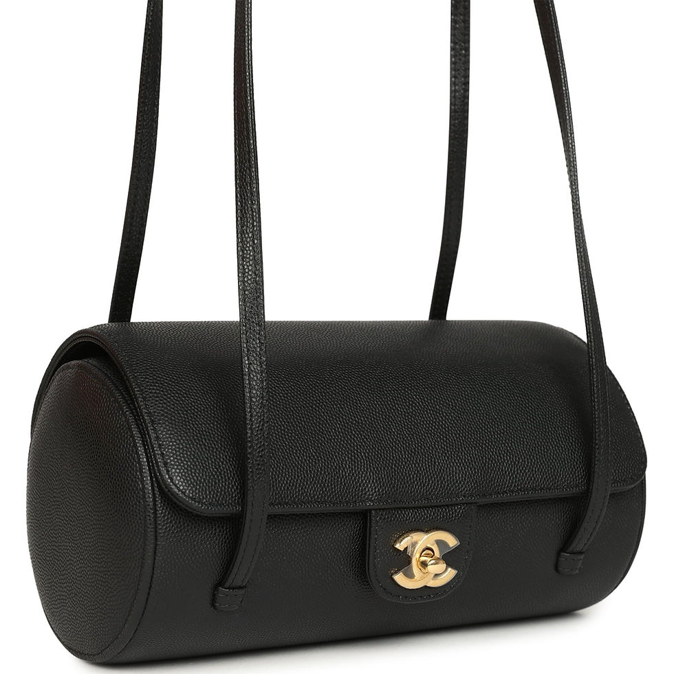 Side-angle view showing the bag's cylindrical silhouette and long straps