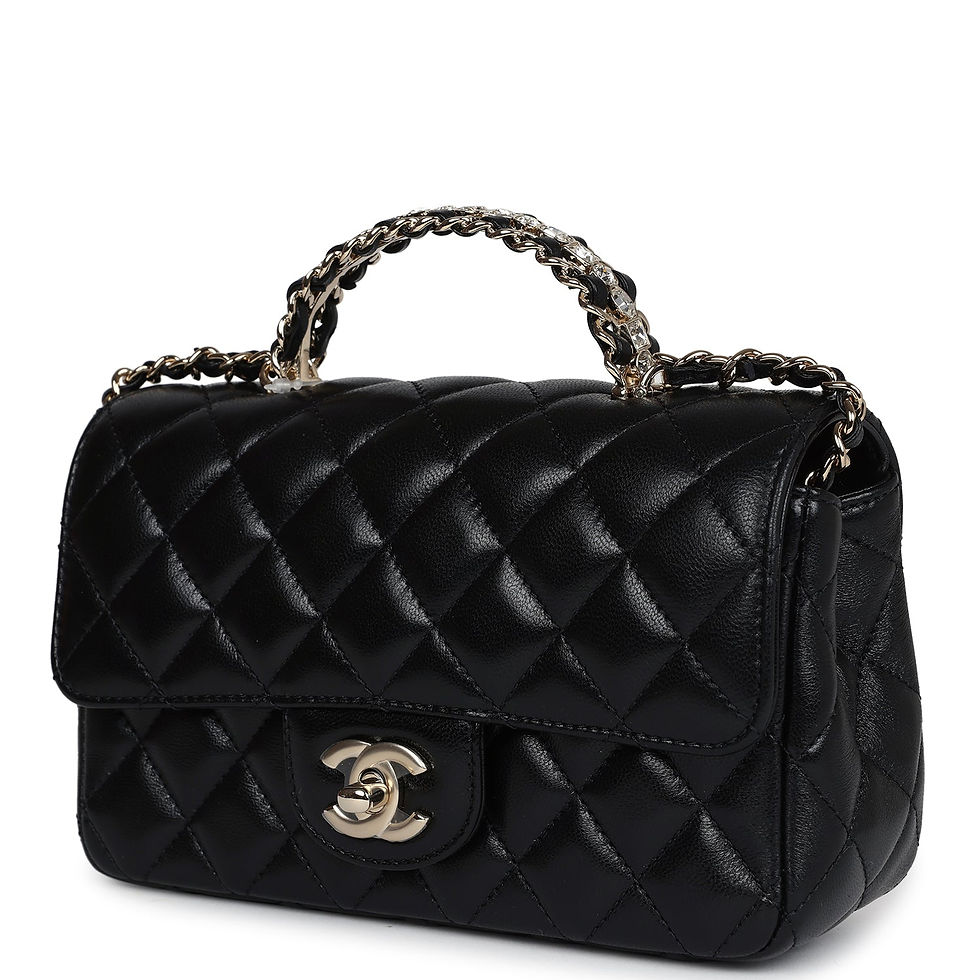 Thumbnail: Angled front view of the bag highlighting the CC turn-lock clasp in light gold hardware
