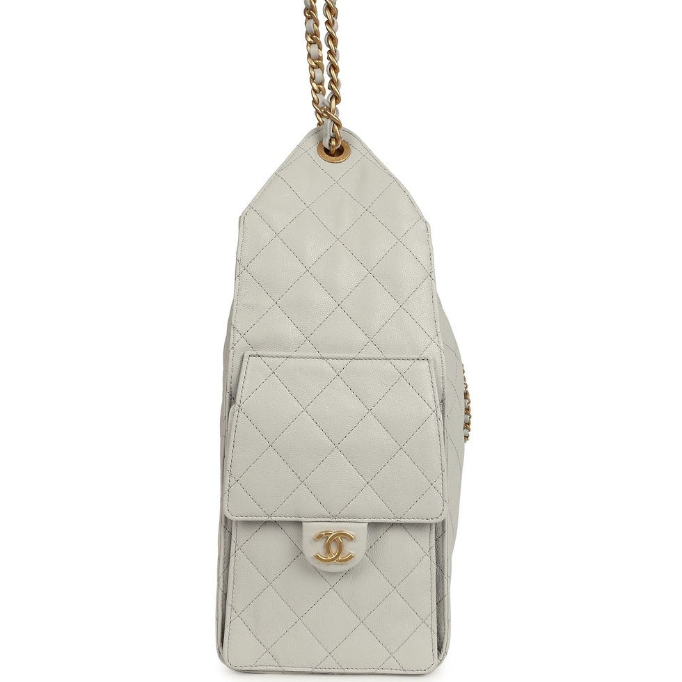 Thumbnail: Back view of the light grey caviar hobo bag with its drawstring top open
