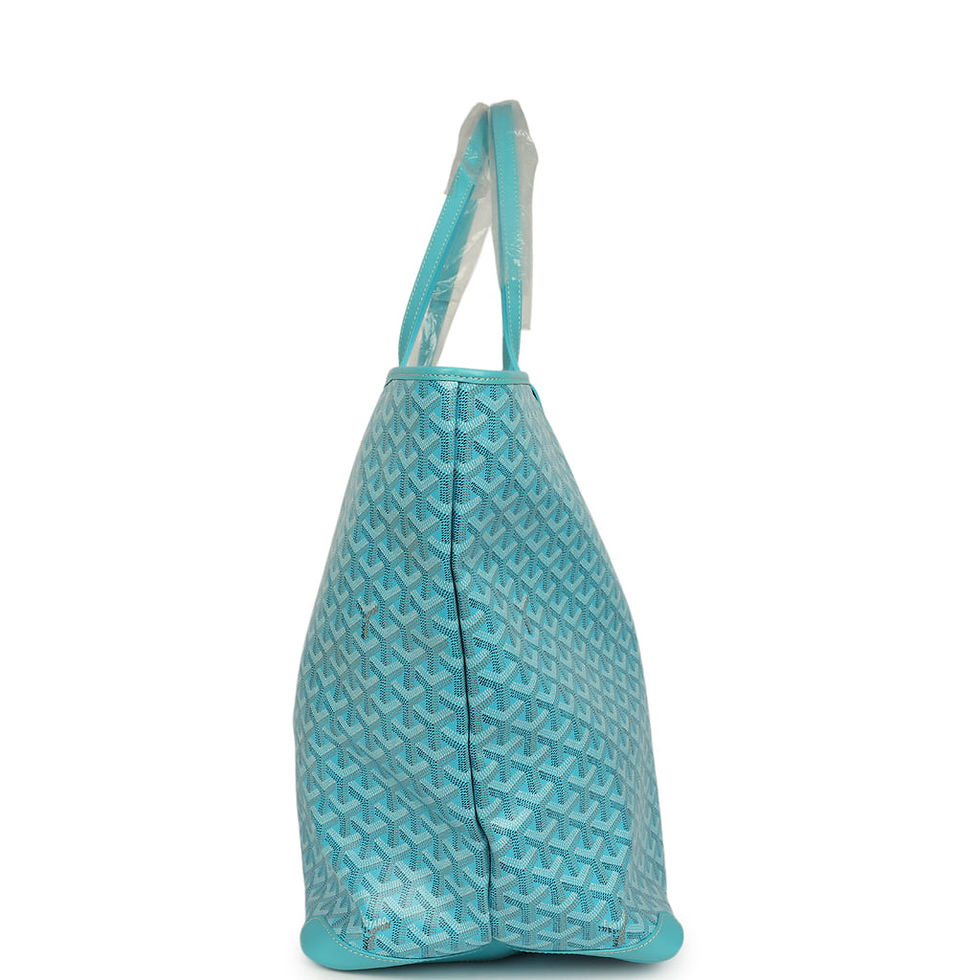 Thumbnail: Goyard Artois GM tote bag in Turquoise Goyardine, side view showing the canvas gusset