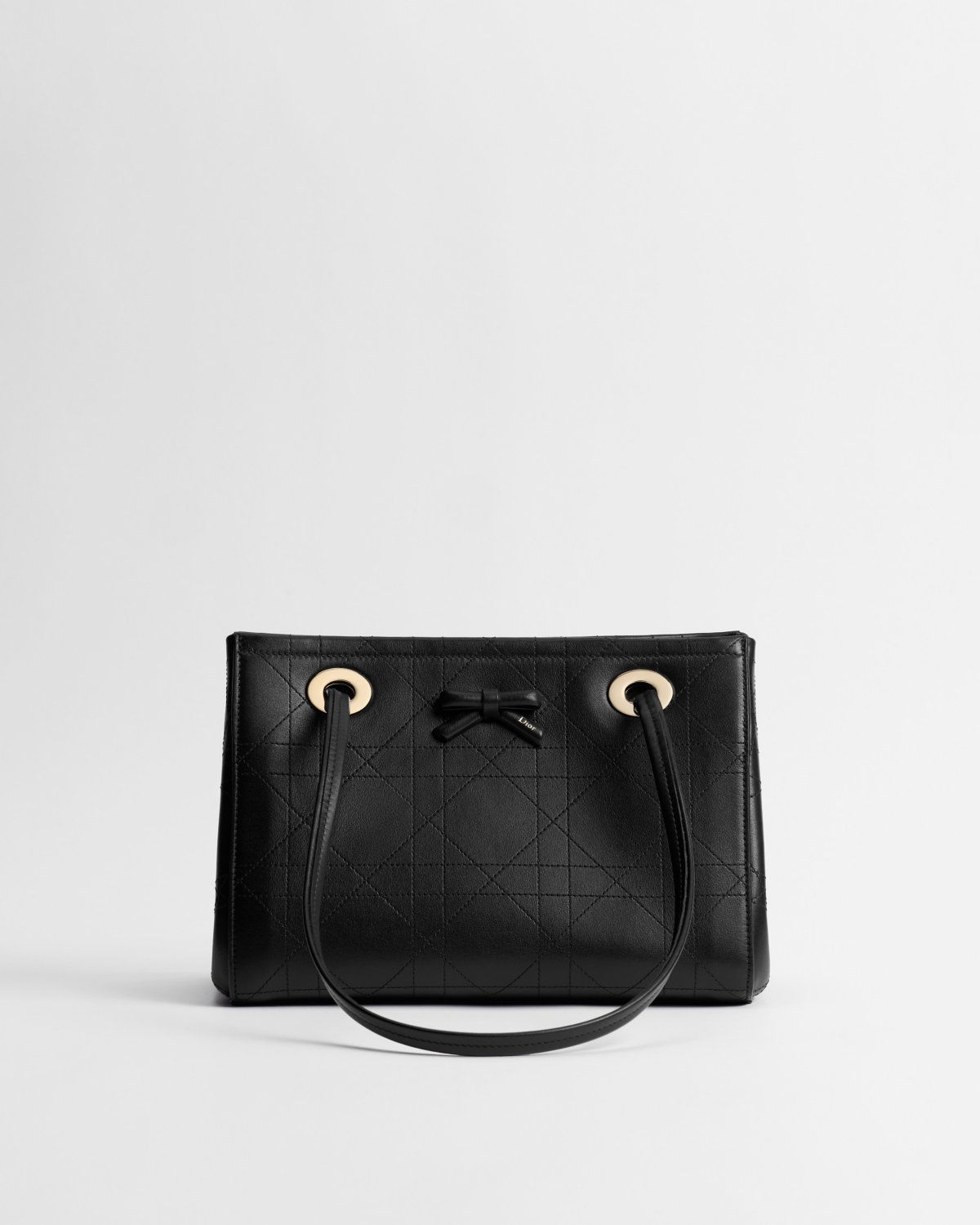 Dior Small Promenade shopping bag in black Flat Cannage calfskin – front view