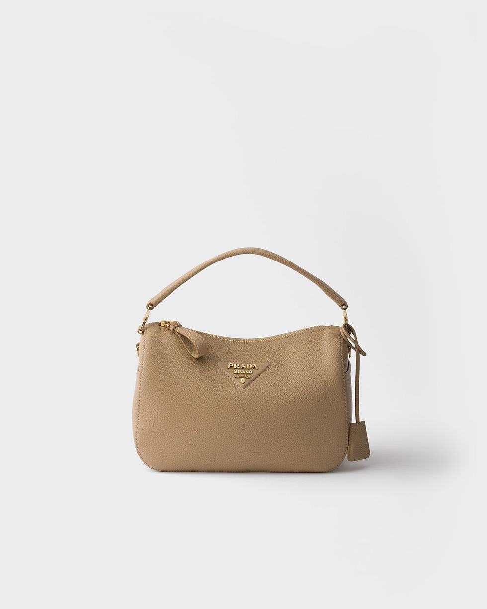 Prada small shoulder bag in sand beige calfskin – front view