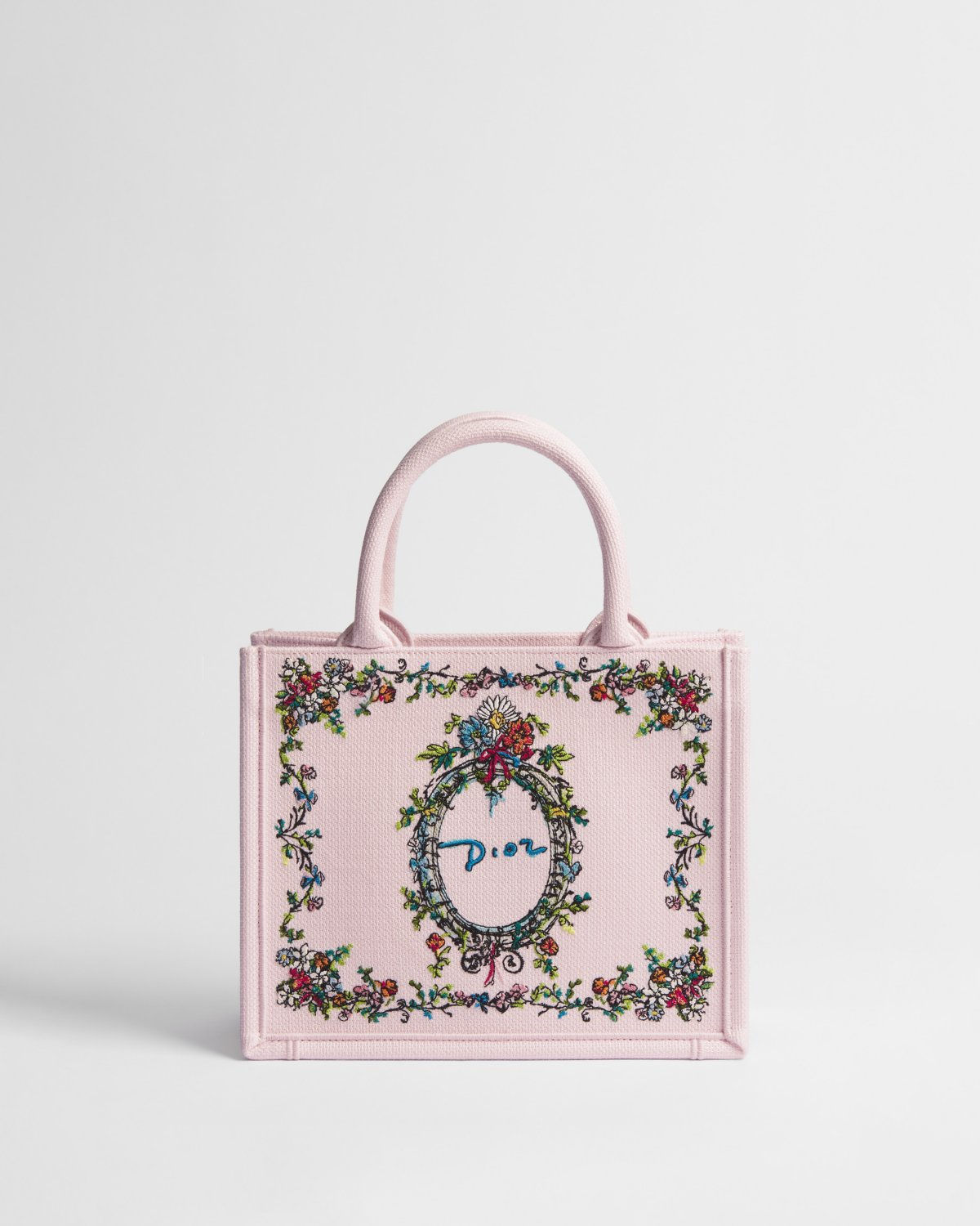 Dior Dioriviera Small Book Tote with strap in pink Dior Arabesque cotton – front view