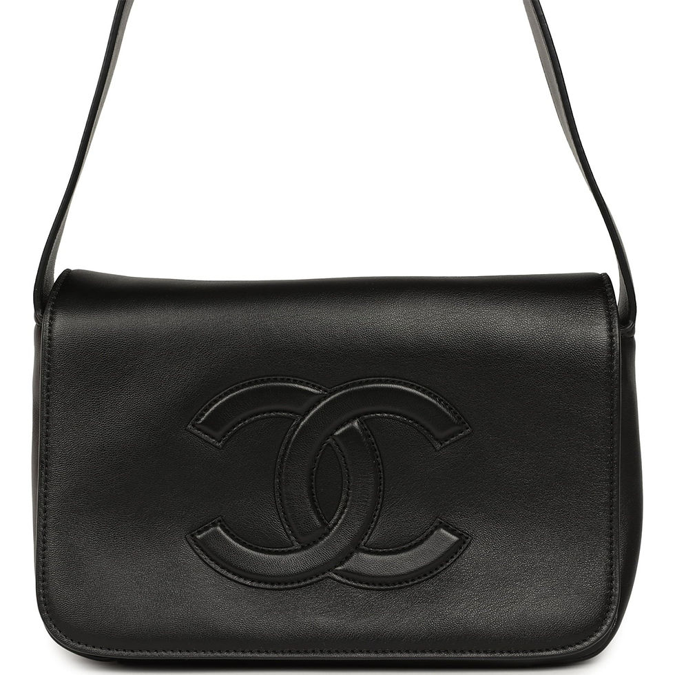 Front view of the Chanel CC Messenger Bag in smooth black lambskin