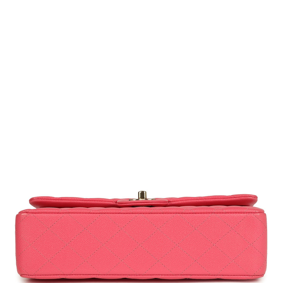 Thumbnail: Base view of the dark pink Chanel Medium Flap showing the CC turnlock from below