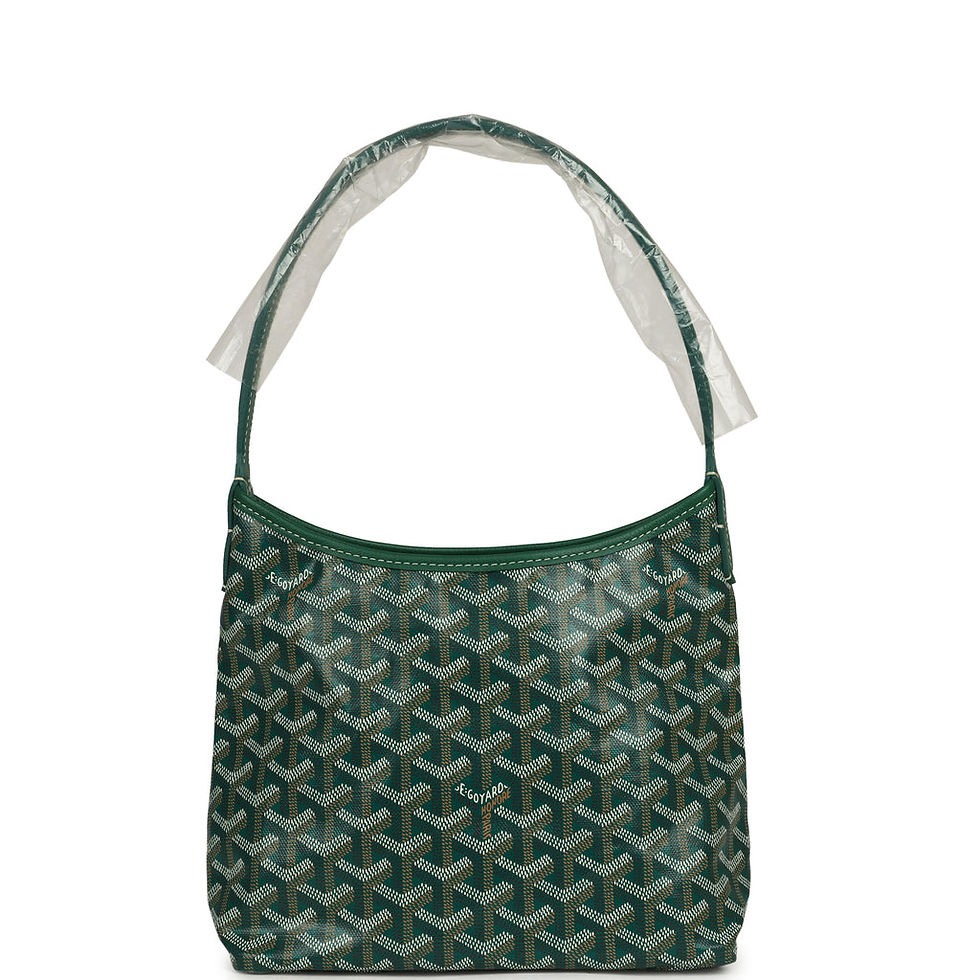 Goyard Boheme mini hobo in Green Goyardine canvas, front view with the handle wrapped in film