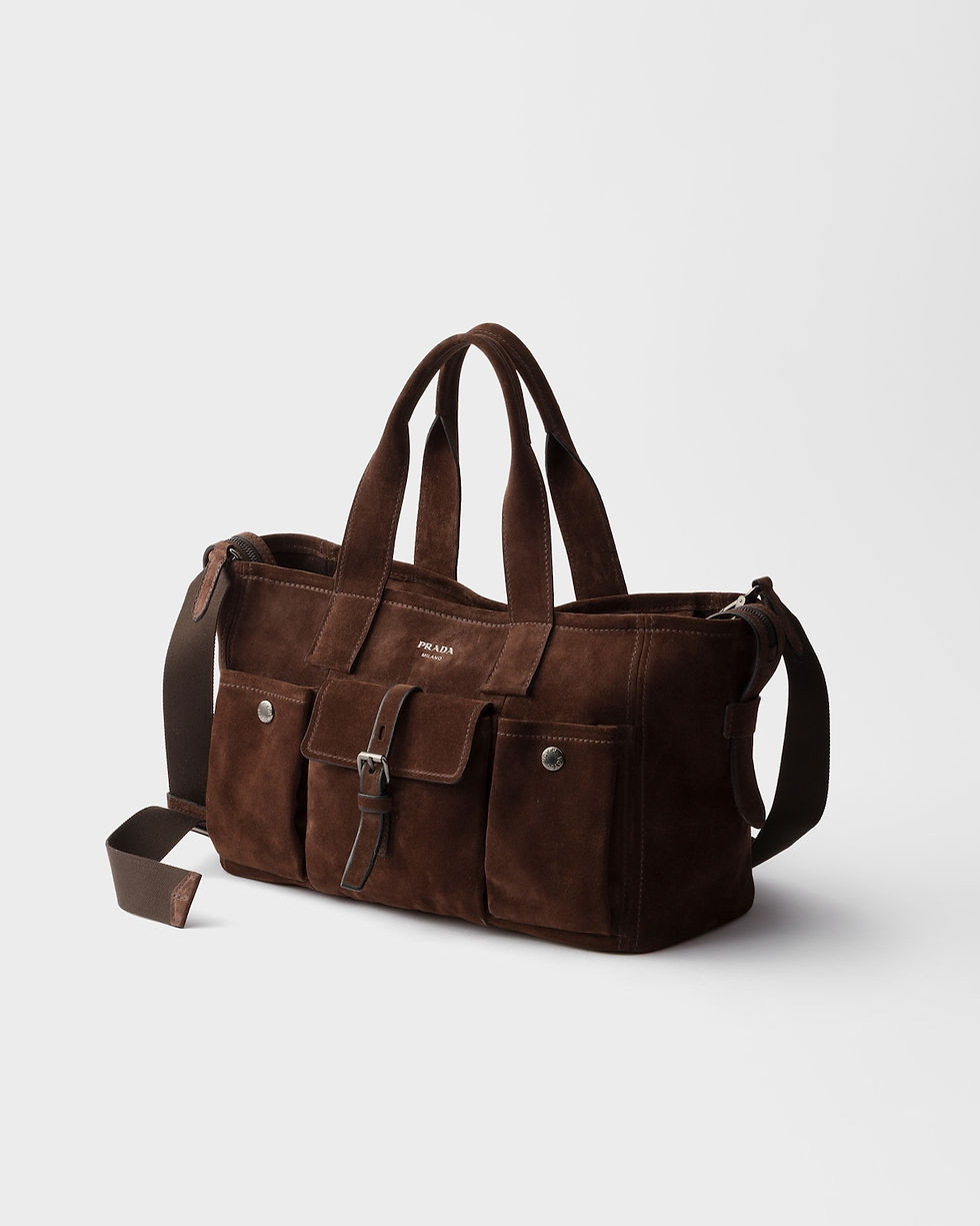 Prada Route large zip tote bag in dark brown suede – view 2