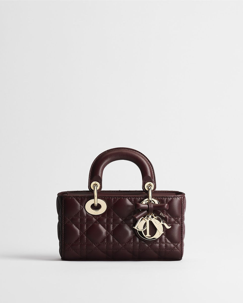 Dior Mini Lady D-Joy bag with bow in Deep Amaranth Cannage lambskin – front view