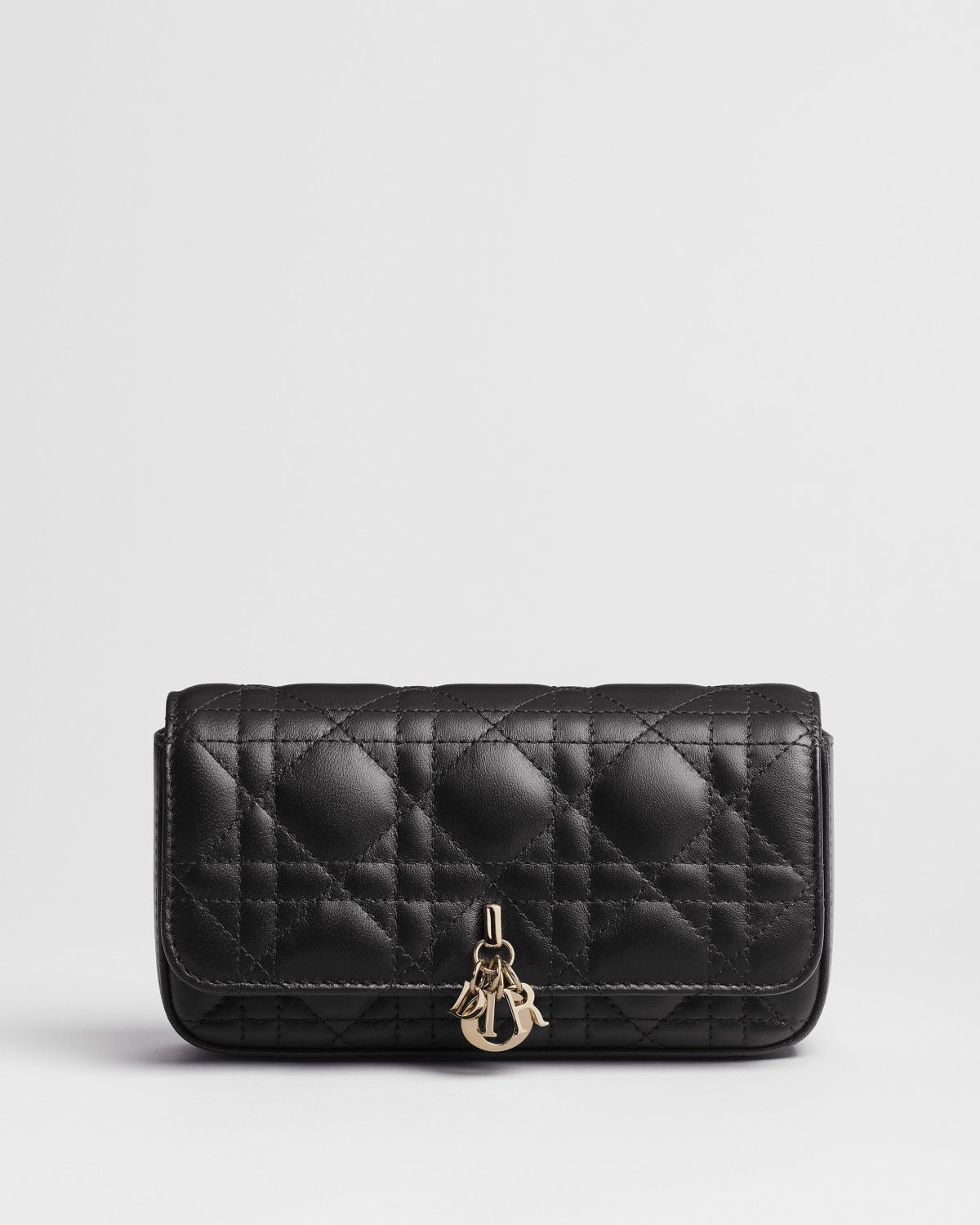 Dior My Dior Talk phone pouch in black Cannage lambskin – front view