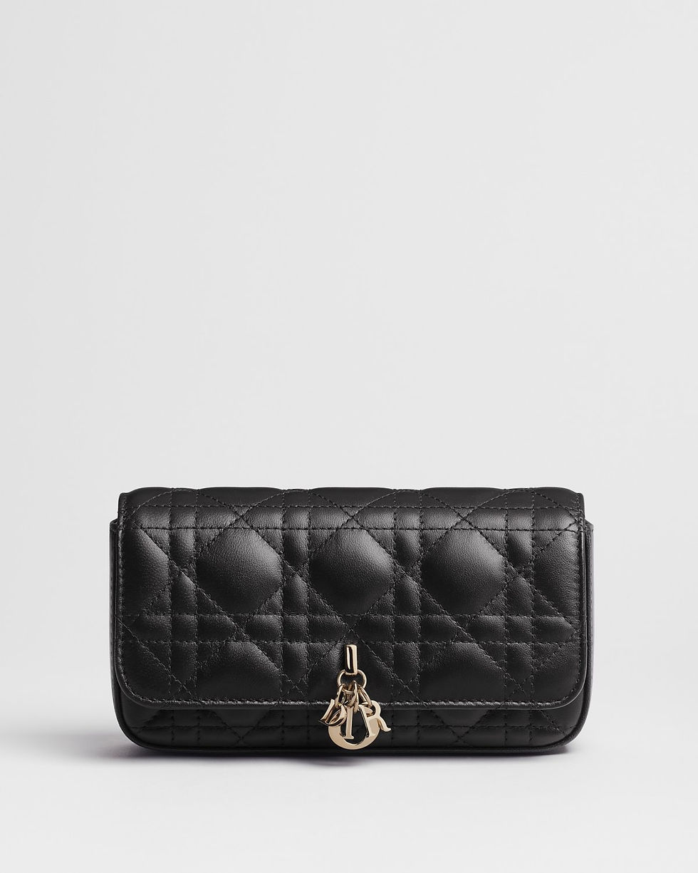 Dior My Dior Talk phone pouch in black Cannage lambskin – front view