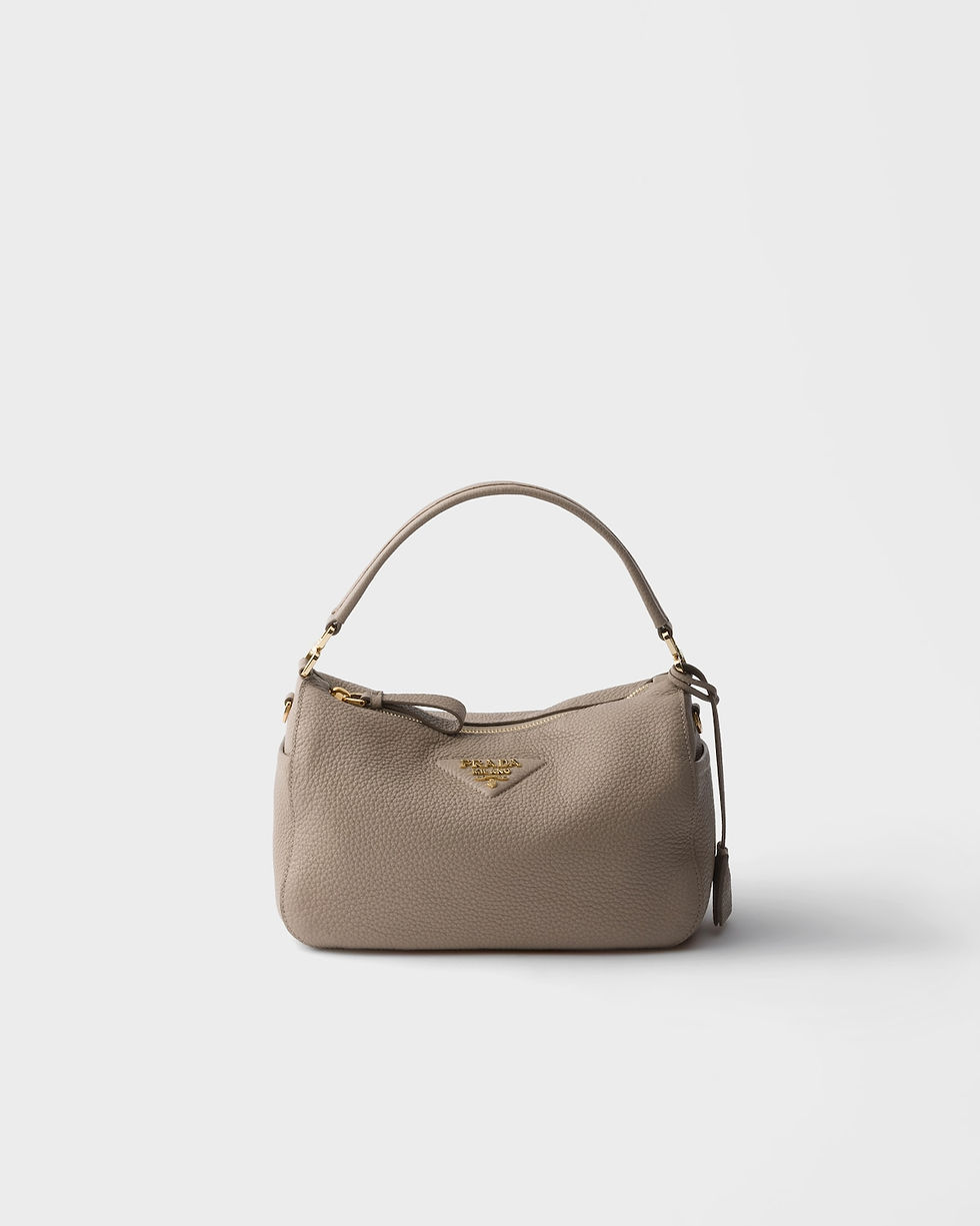 Prada small shoulder bag in clay gray calfskin with nylon lining – front view