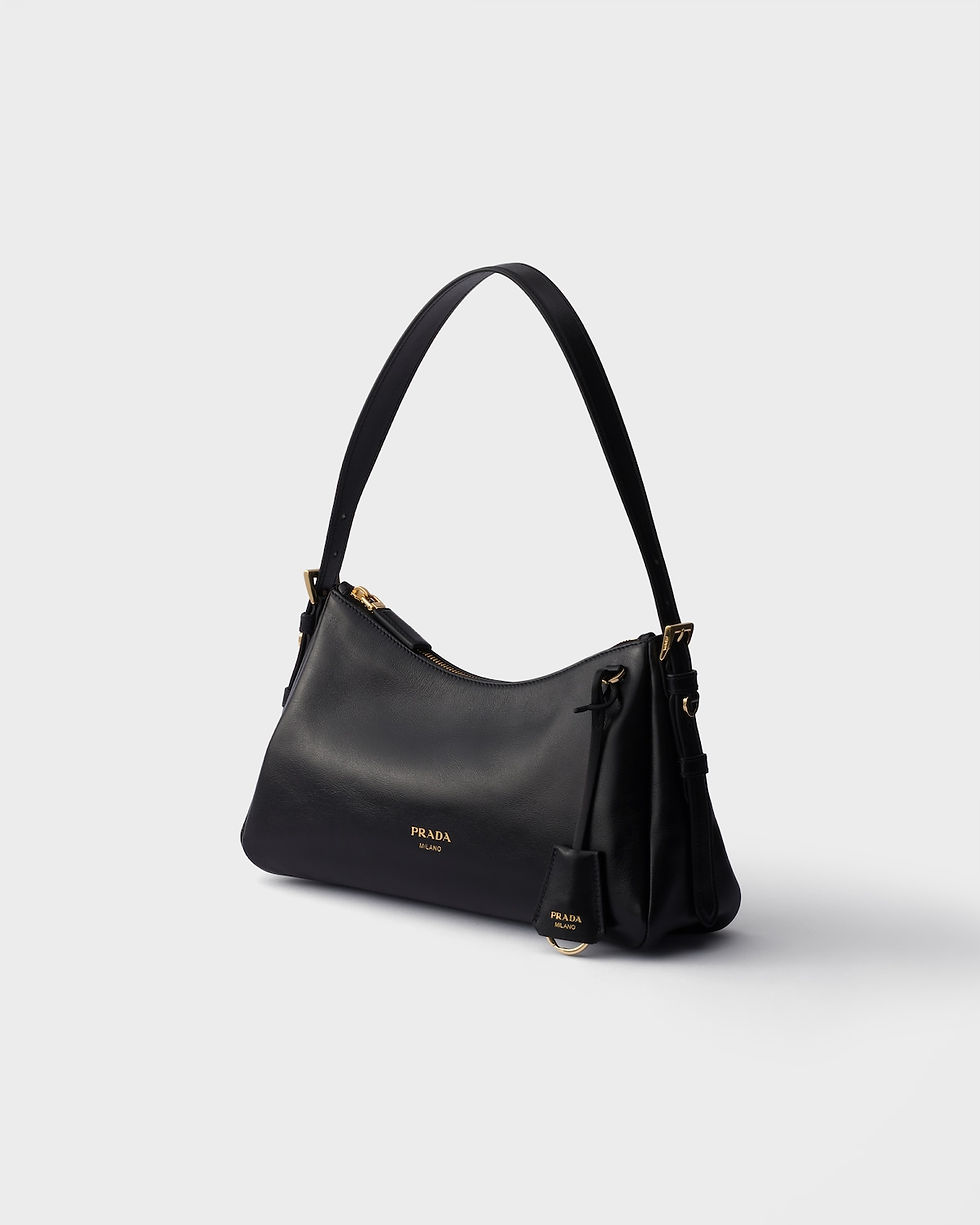 Prada Aimée medium shoulder bag in black leather with embossed logo – view 2