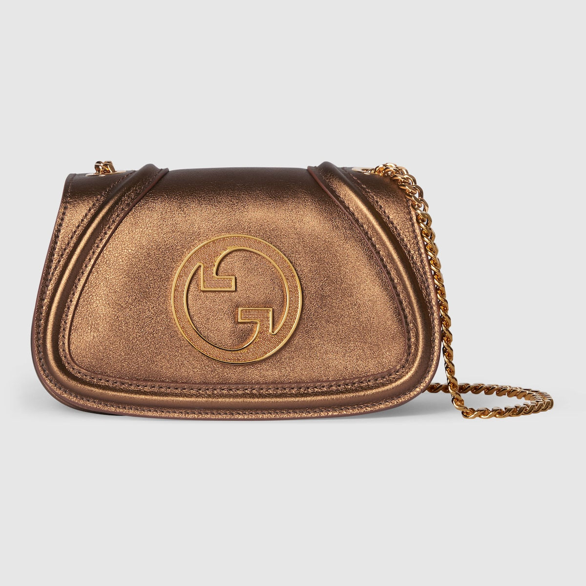 Gucci Blondie crystal small shoulder bag - brown lamé leather