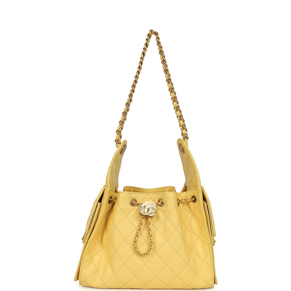 Thumbnail: Front view of the yellow caviar hobo bag suspended by its chain-and-leather strap