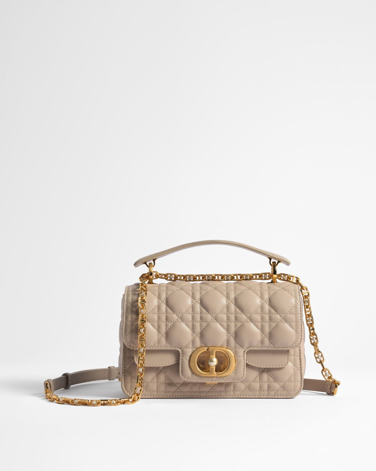 Dior Small Jolie Top Handle bag in powder beige Cannage calfskin – front view