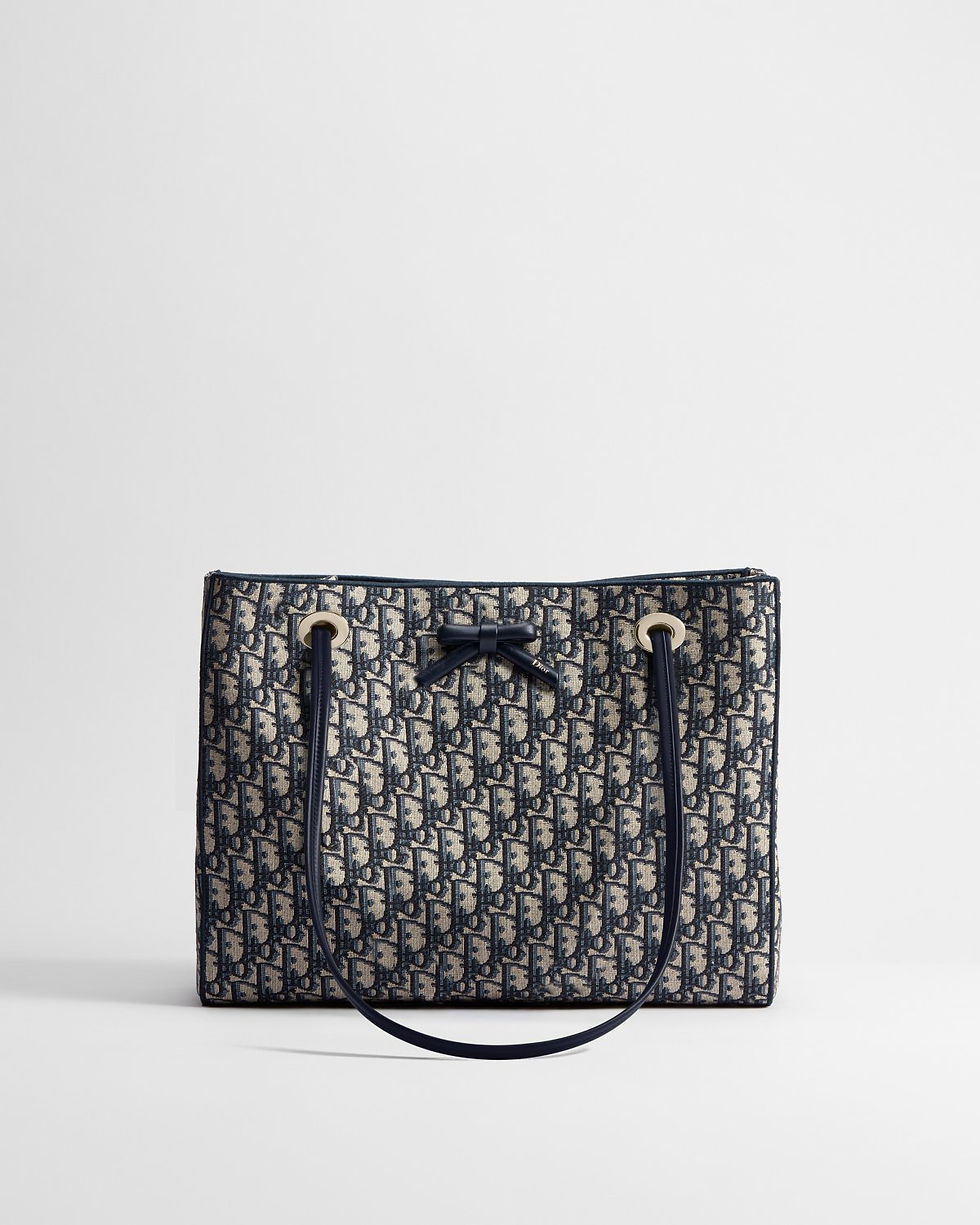 Thumbnail: Dior Medium Promenade shopping bag in blue Dior Oblique jacquard – front view