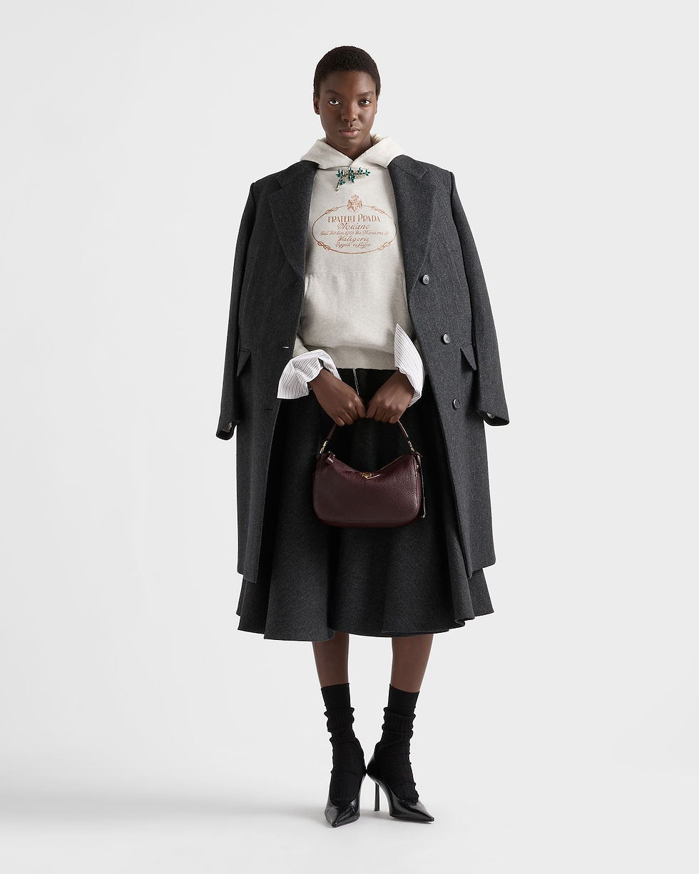 Prada small shoulder bag in burgundy calfskin with Re-Nylon interior – view 2