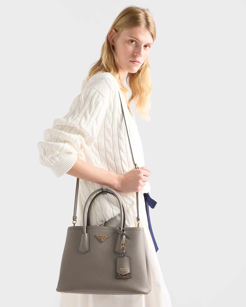 Thumbnail: Prada Double medium bag in clay and black Saffiano leather – view 9