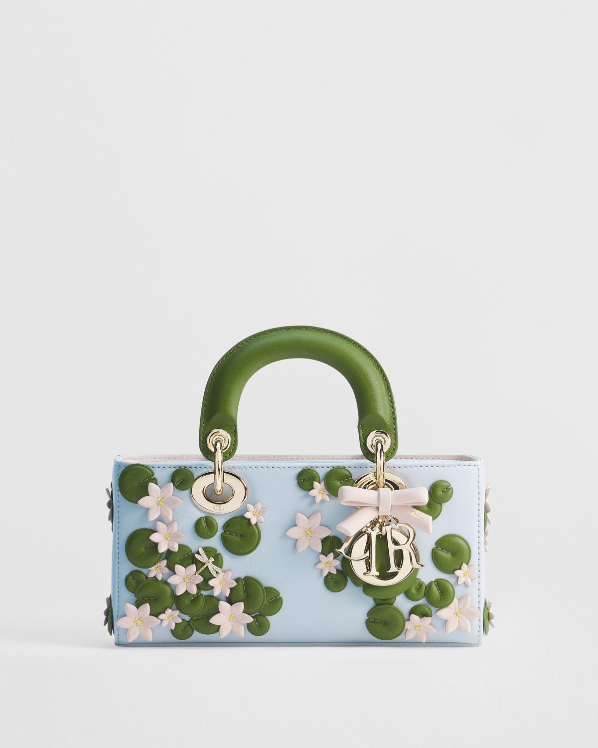 Dior Small Lady D-Joy bag in blue Dior Water Lily embroidered lambskin – front view
