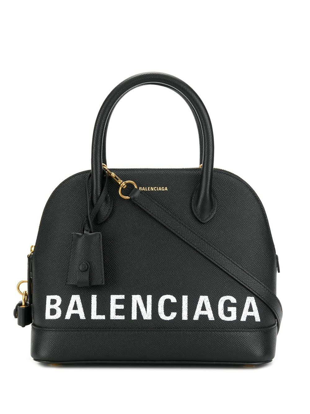 Balenciaga Small Ville top-handle bag in black grained leather with BALENCIAGA logo