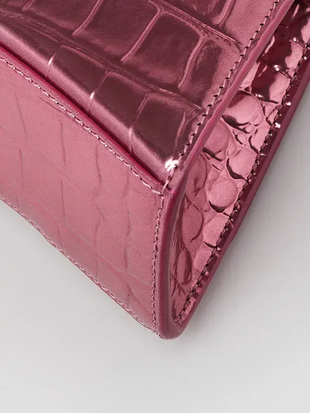 Thumbnail: Balenciaga Hourglass XS pink metallic croc-embossed leather texture detail