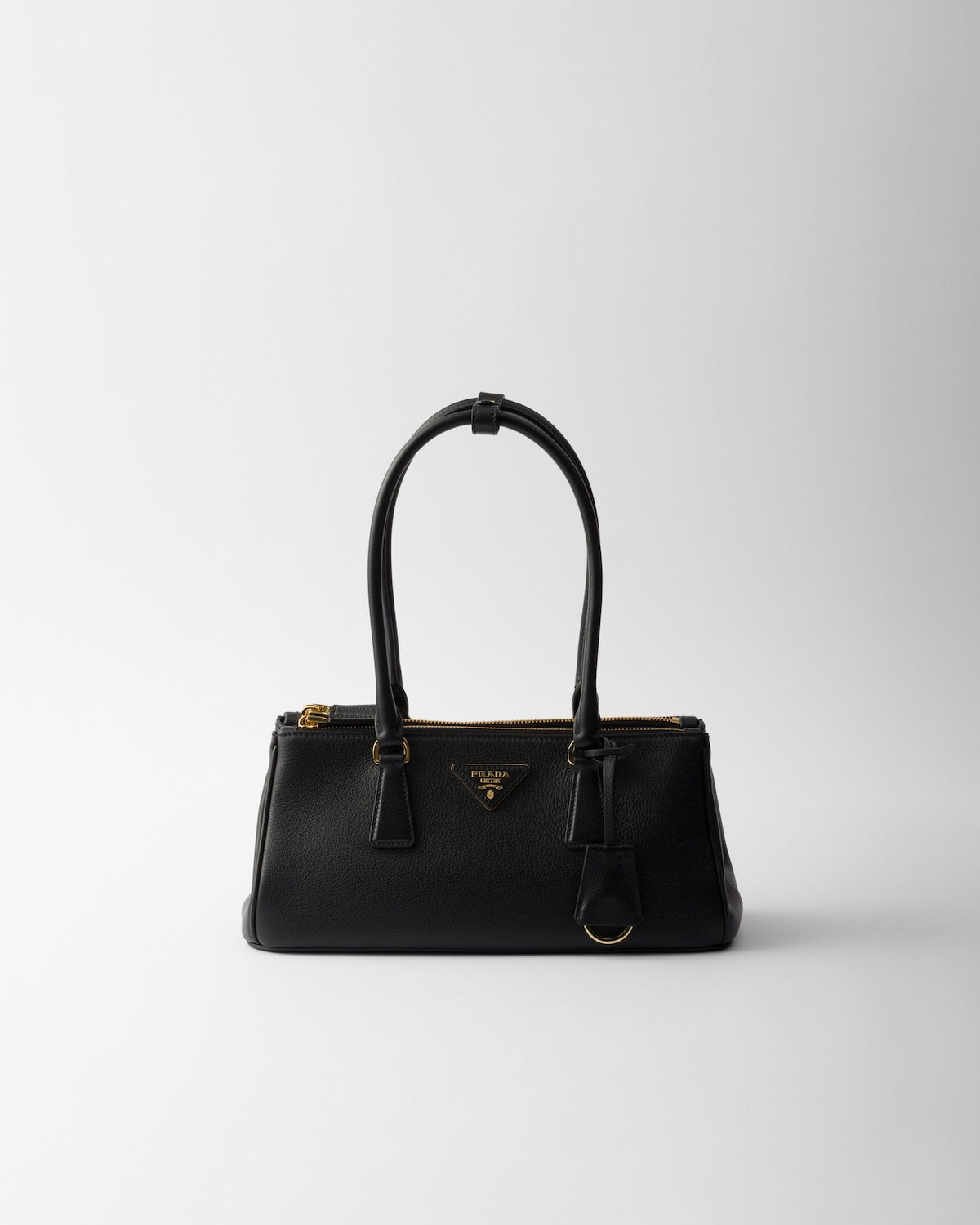 Prada Galleria medium elongated bag in black calfskin – front view
