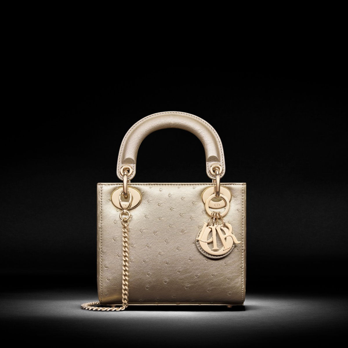 Dior Mini Lady Dior bag in ostrich – front view