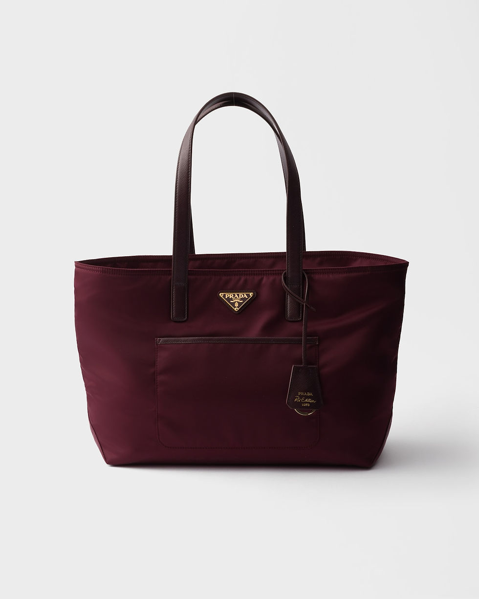 Prada Re-Edition 1978 medium tote in burgundy Re-Nylon and Saffiano leather – front view
